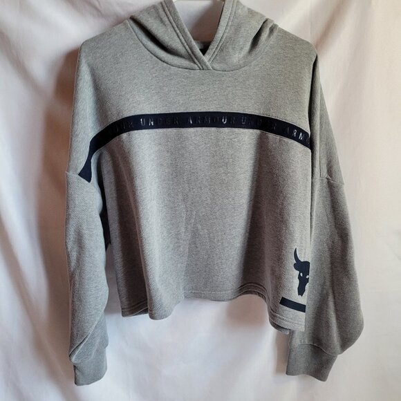 Under Armour Hoodie Project Rock Oversized Cropped Sweatshirt Women's L Gray - Picture 1 of 9